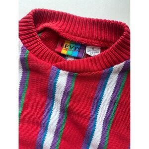 Vintage Levi's Sportswear Sweater 80s 90s Rainbow Stripe Red Cotton Knit Size M